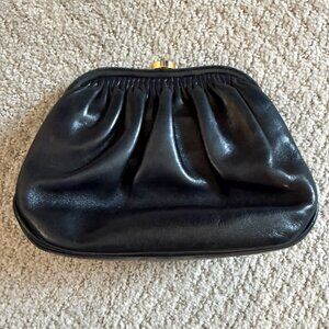 Chanel Black Leather Gold Kiss Lock Bag